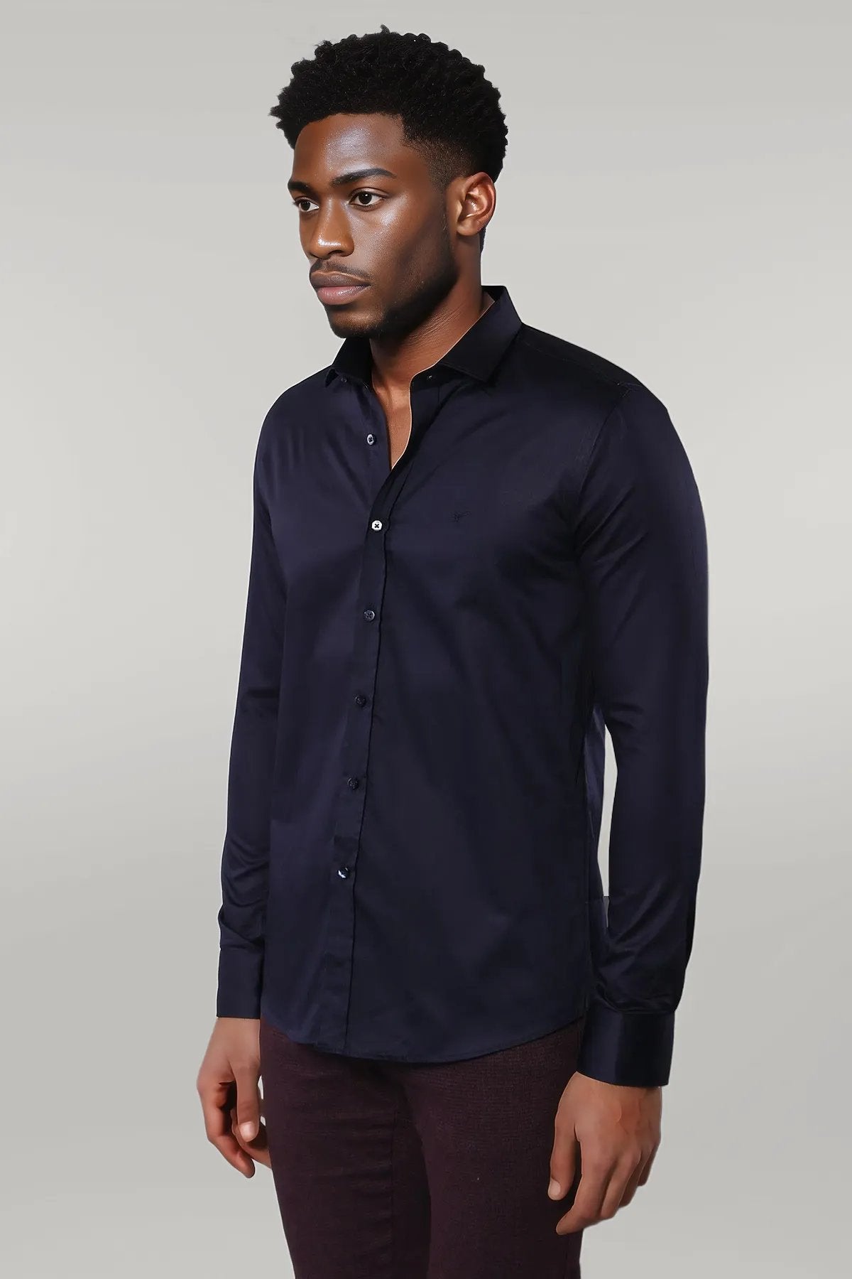 Navy blue cotton shirt best sale