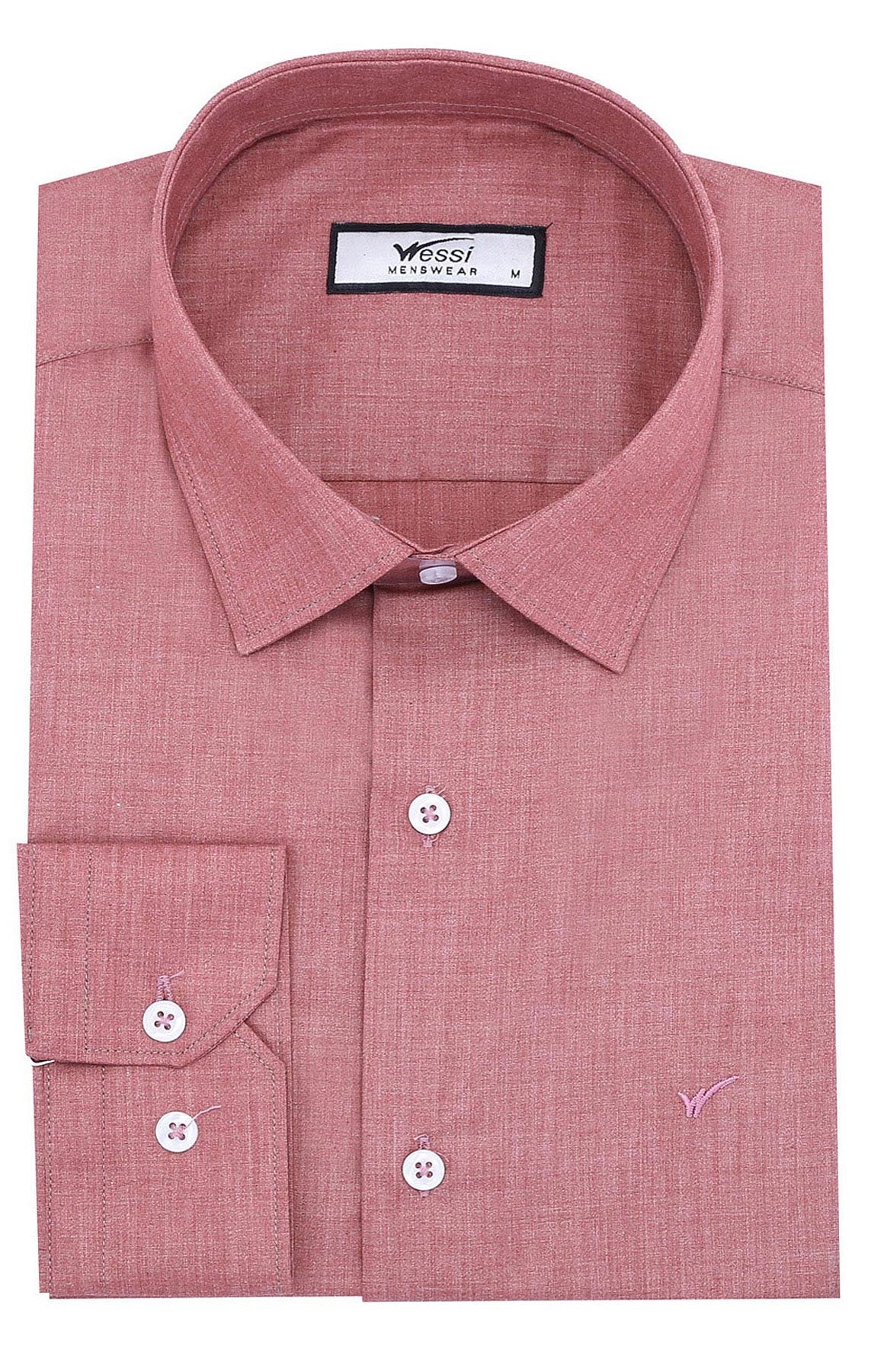 Plain Slim Fit Long Sleeves Salmon Color Men Shirt - Wessi