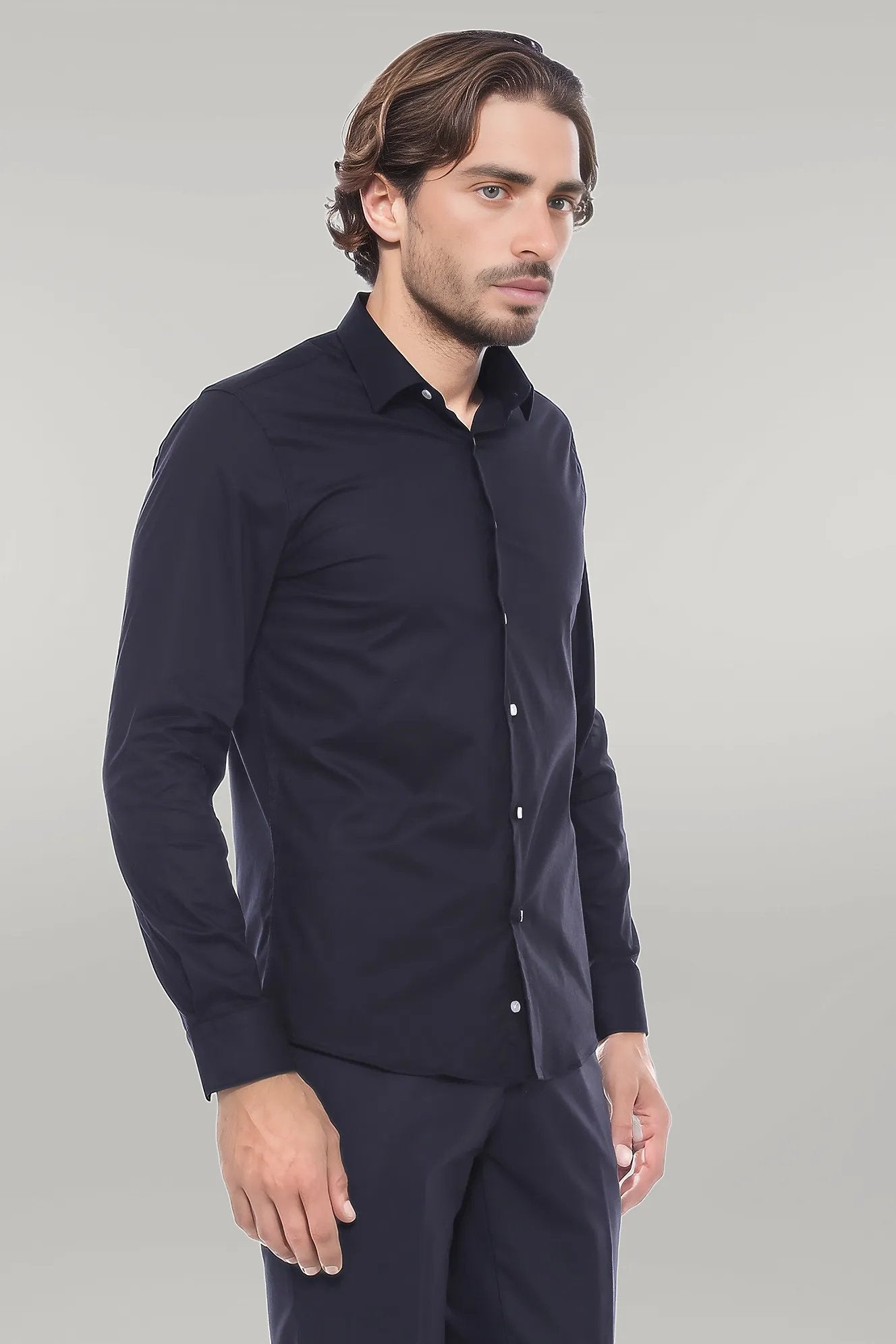 Camisa Lenador Lisa Slim Fit Negra Para Hombre Wessi