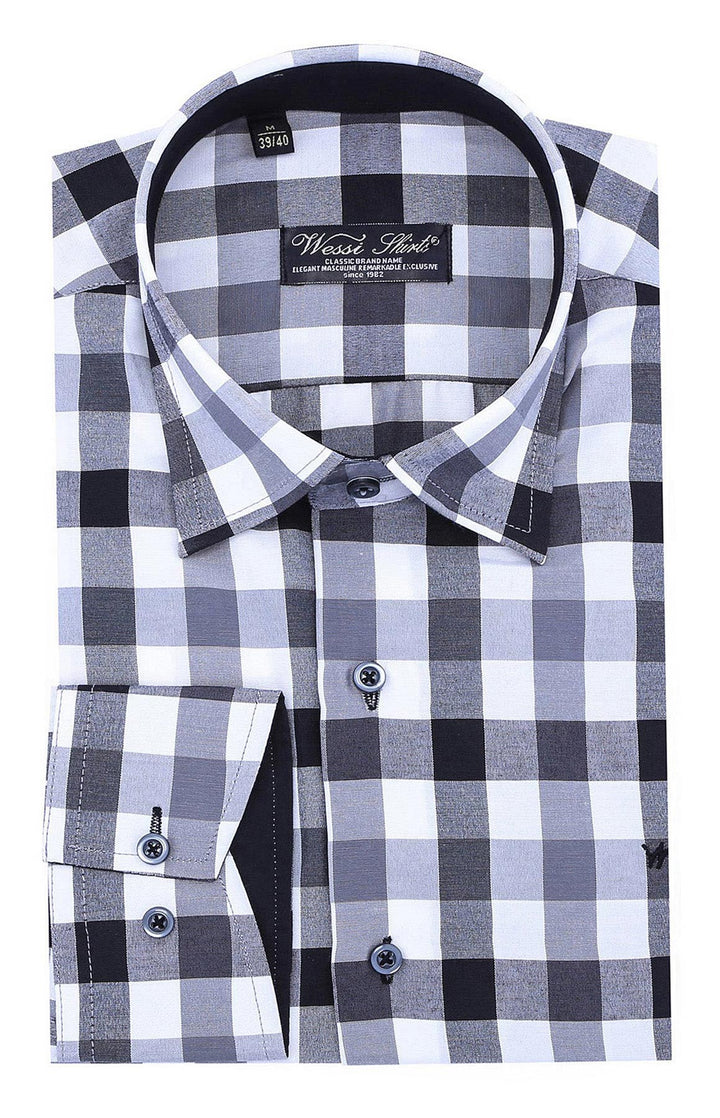 Slim Fit Plaid Patterned Grey Shirt - Wessi