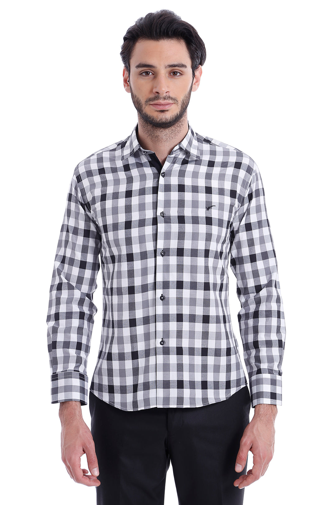 Slim Fit Plaid Patterned Grey Shirt - Wessi