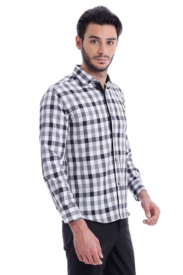 Slim Fit Plaid Patterned Grey Shirt - Wessi