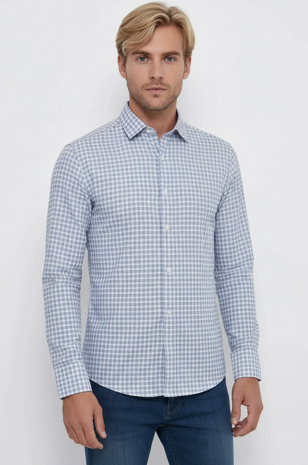 Chemise Bleu Marine à Motifs à Carreaux Coupe Slim - Wessi
