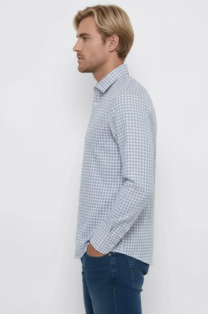 Chemise Bleu Marine à Motifs à Carreaux Coupe Slim - Wessi