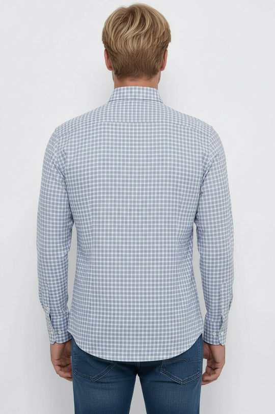 Темно-синяя рубашка приталенного кроя с клетчатым узором - Wessi