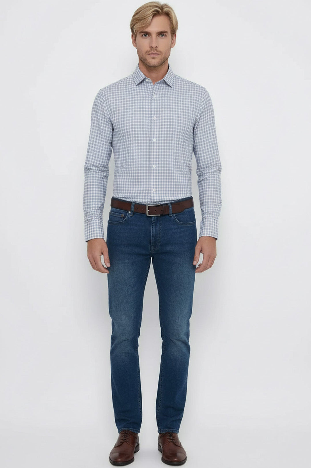 Chemise Bleu Marine à Motifs à Carreaux Coupe Slim - Wessi