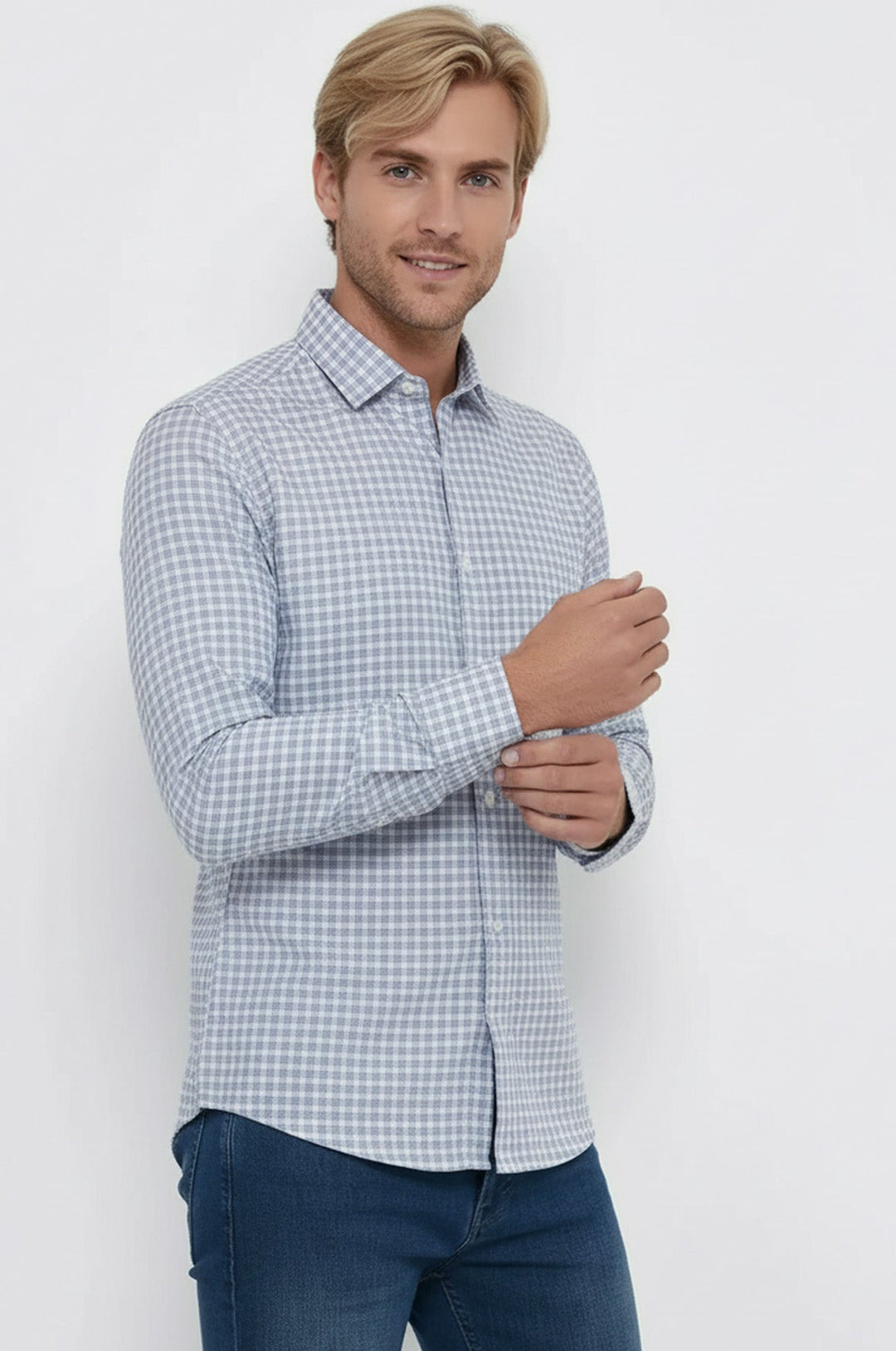 Chemise Bleu Marine à Motifs à Carreaux Coupe Slim - Wessi