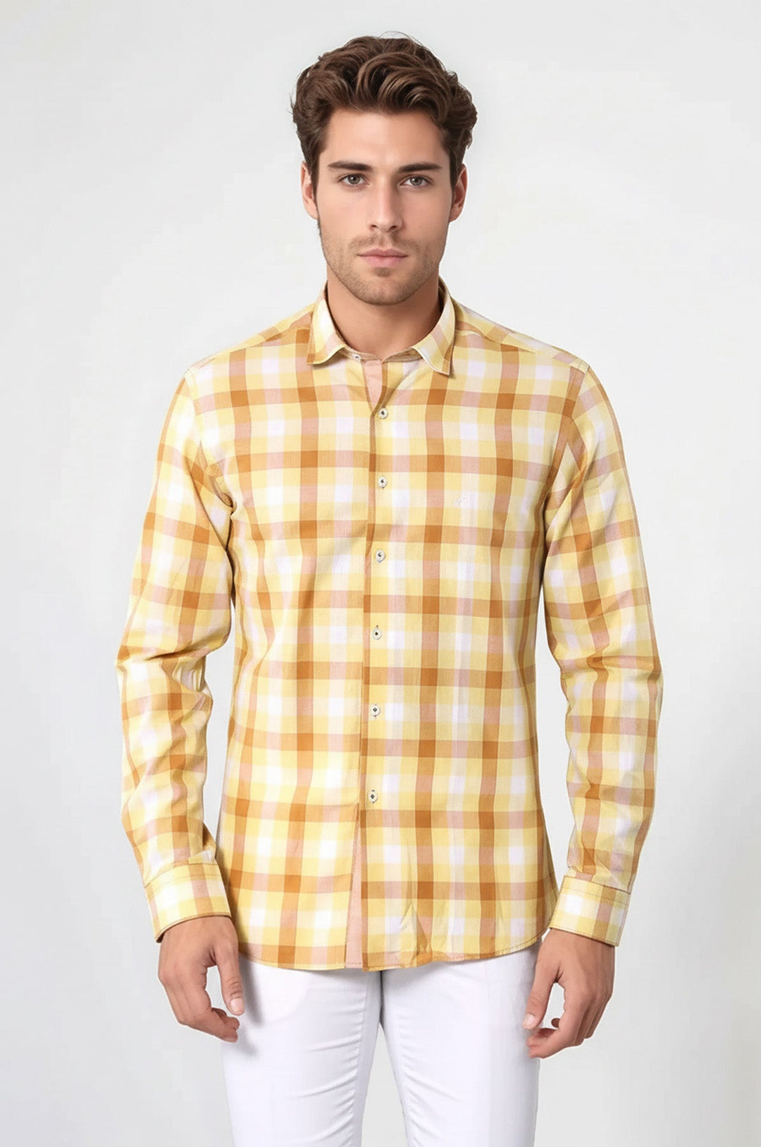 Chemise Jaune à Motifs à Carreaux Coupe Slim - Wessi