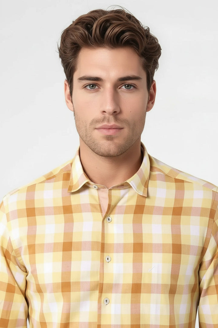 Chemise Jaune à Motifs à Carreaux Coupe Slim - Wessi