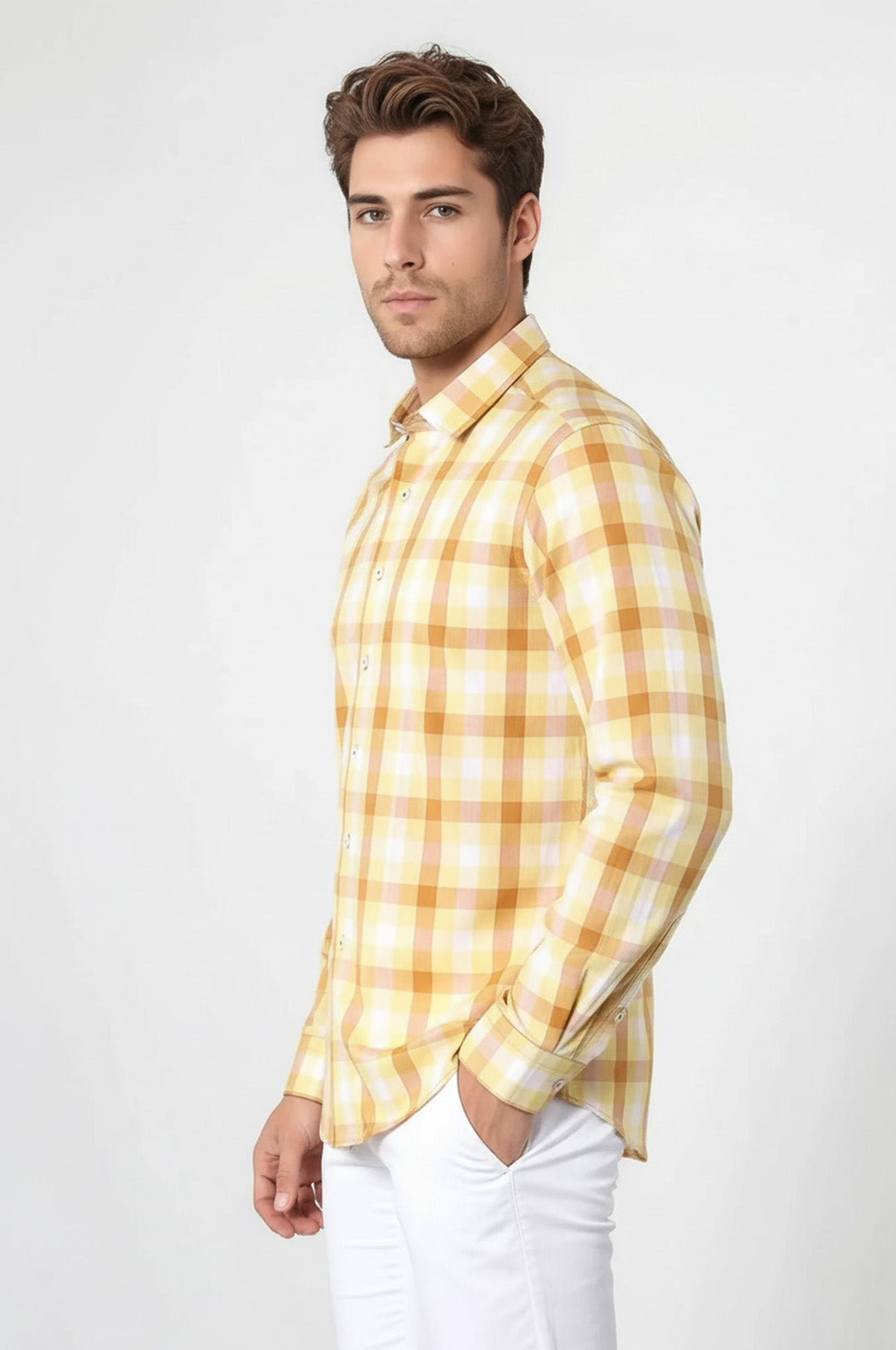 Chemise Jaune à Motifs à Carreaux Coupe Slim - Wessi