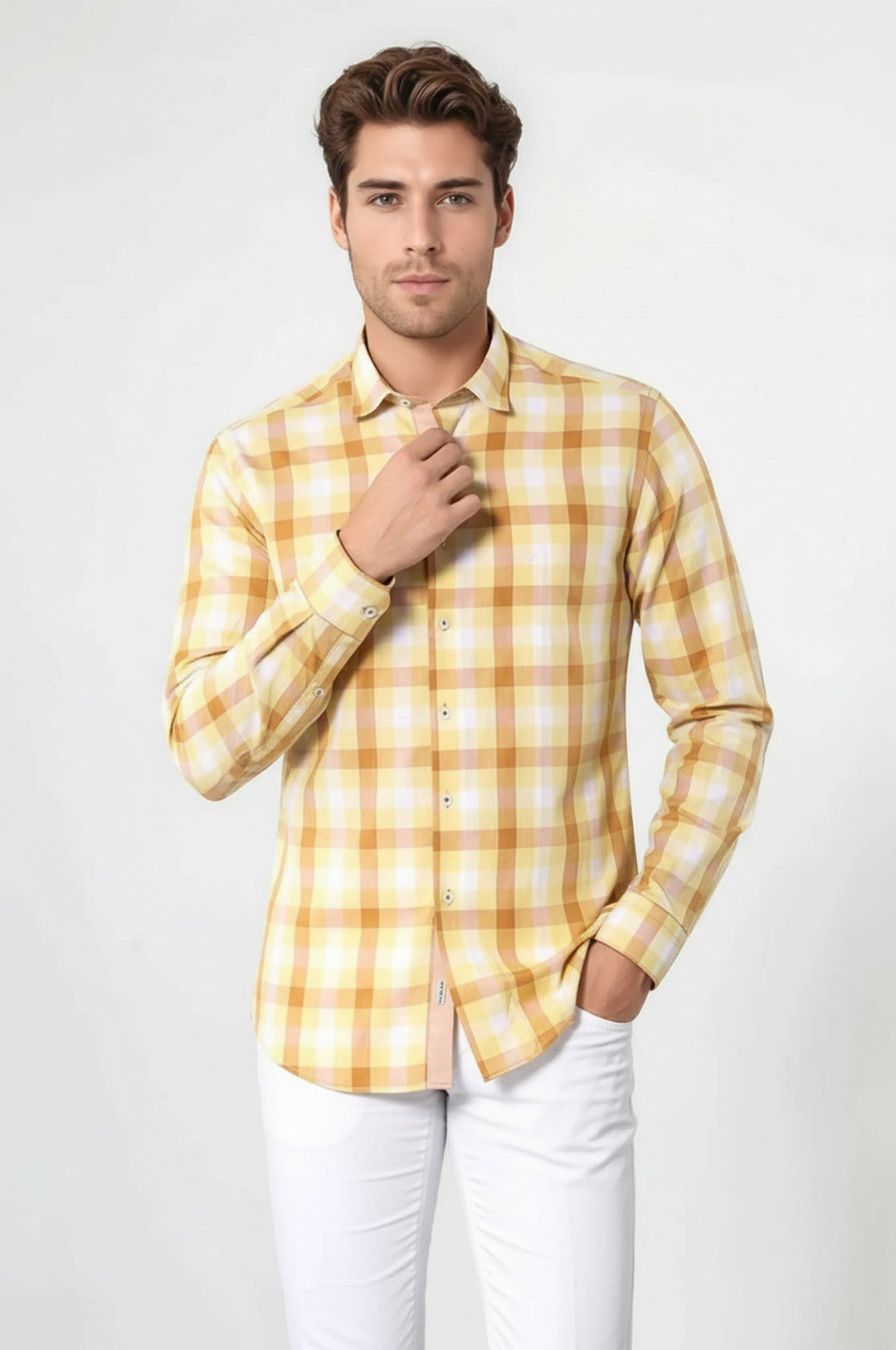 Chemise Jaune à Motifs à Carreaux Coupe Slim - Wessi