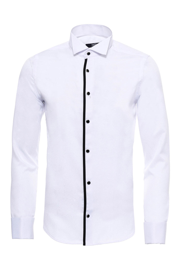 Black Stripe Detailed White Men Tuxedo Shirt - Wessi