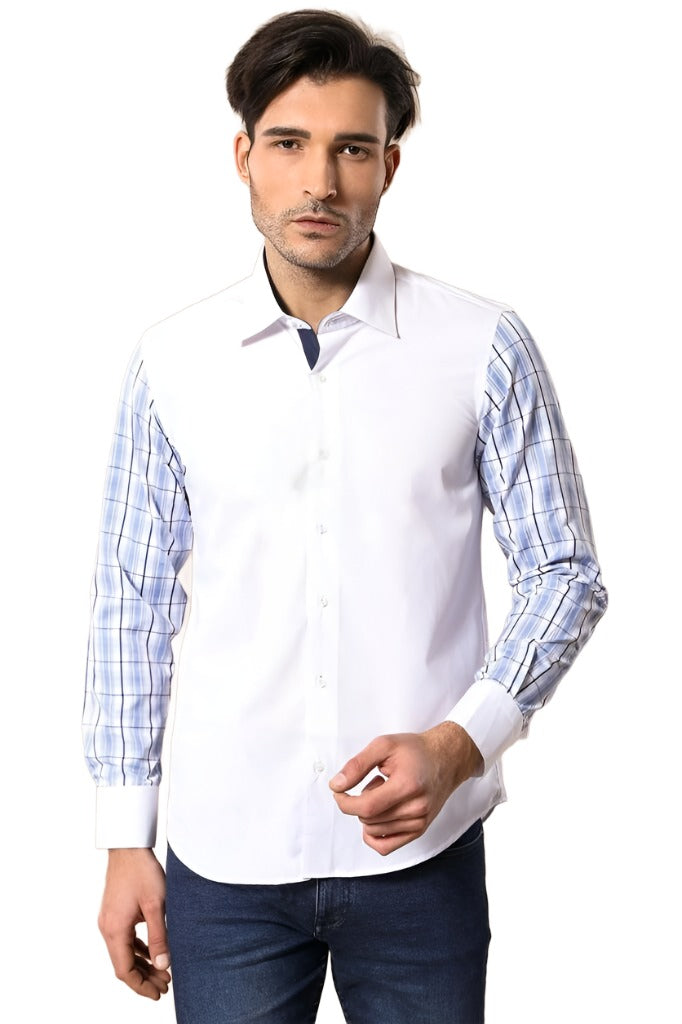 Plaid Arm White Shirt-Wessi