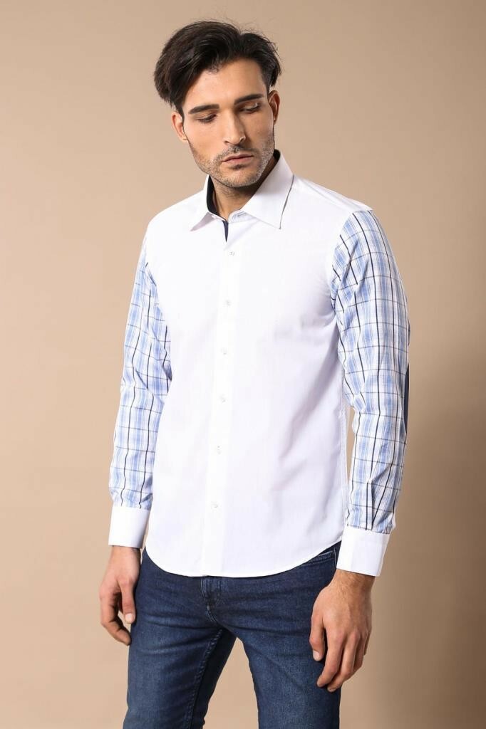 Plaid Arm White Shirt-Wessi