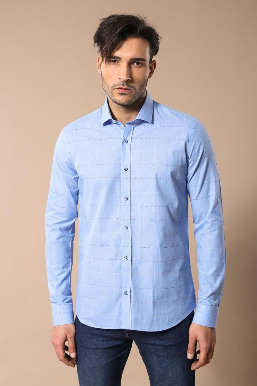 Chemise à carreaux bleus coupe slim - Wessi