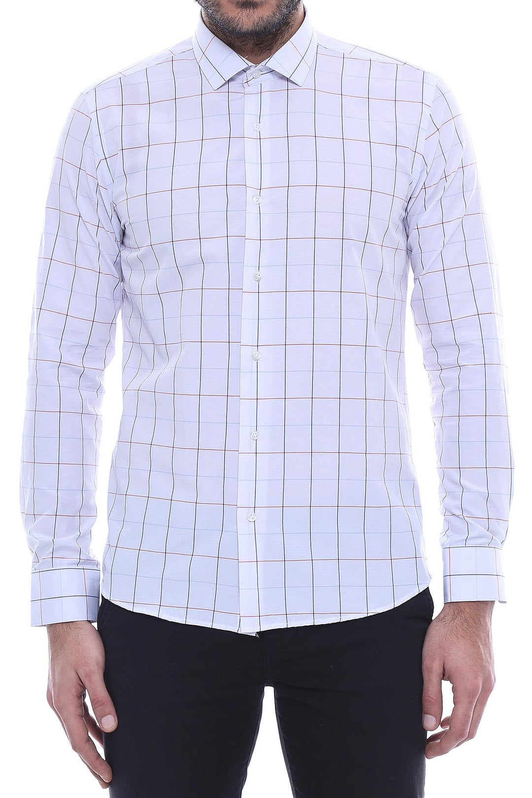 Chemise homme à carreaux coupe slim blanche | Wess