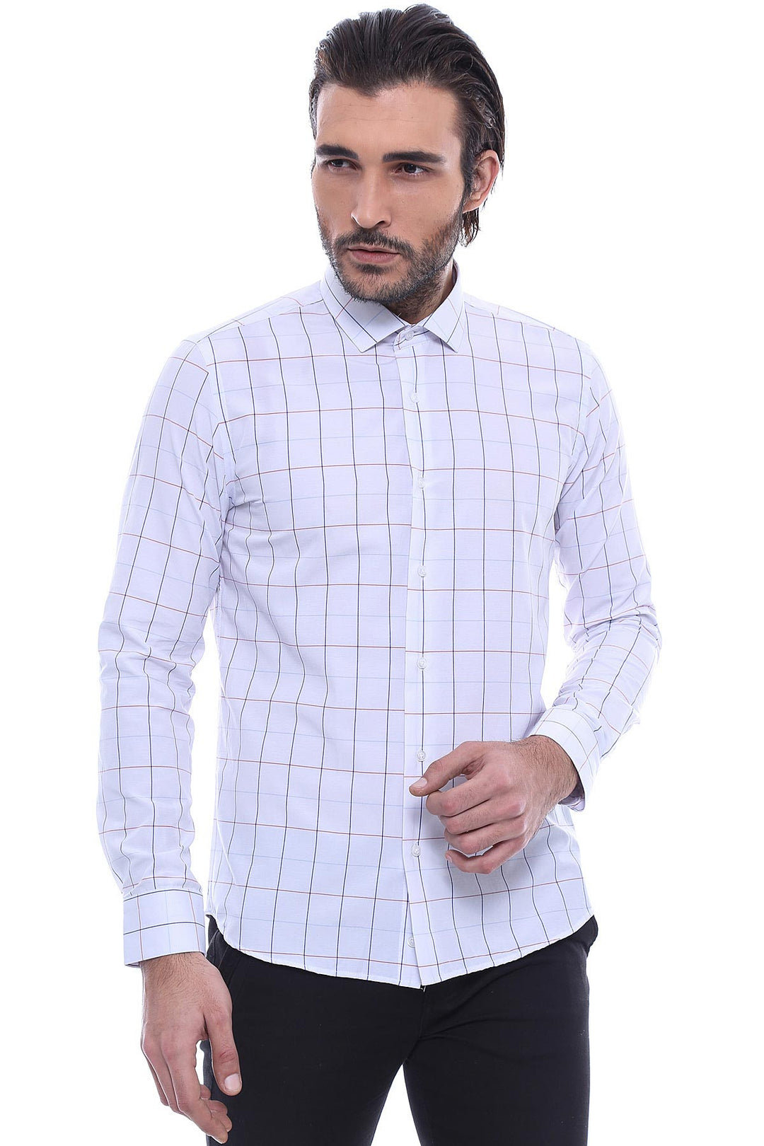 Chemise homme à carreaux coupe slim blanche | Wess