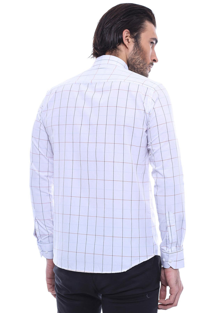 Chemise homme à carreaux coupe slim blanche | Wess