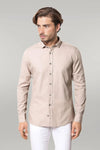 Camisa Slim Fit De Algodón Estampada Beige - Wessi