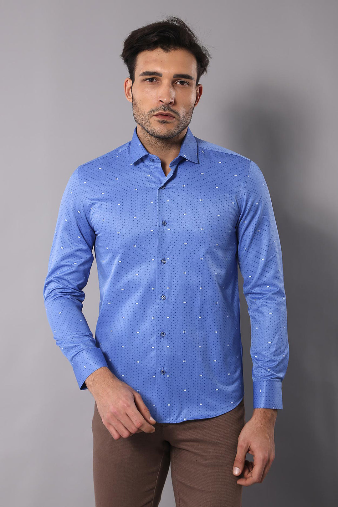 Chemise bleue à pois | Wessi - Wessi