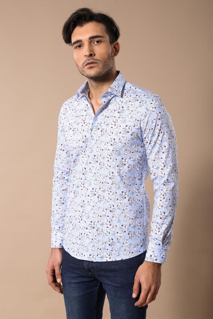 Chemise bleu clair en coton à motifs - Wessi