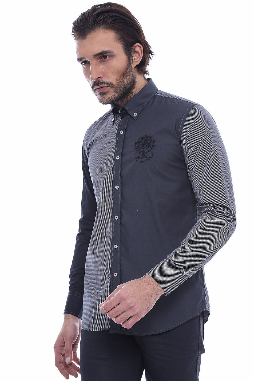 Patterned Crested Black Shirt-Wessi