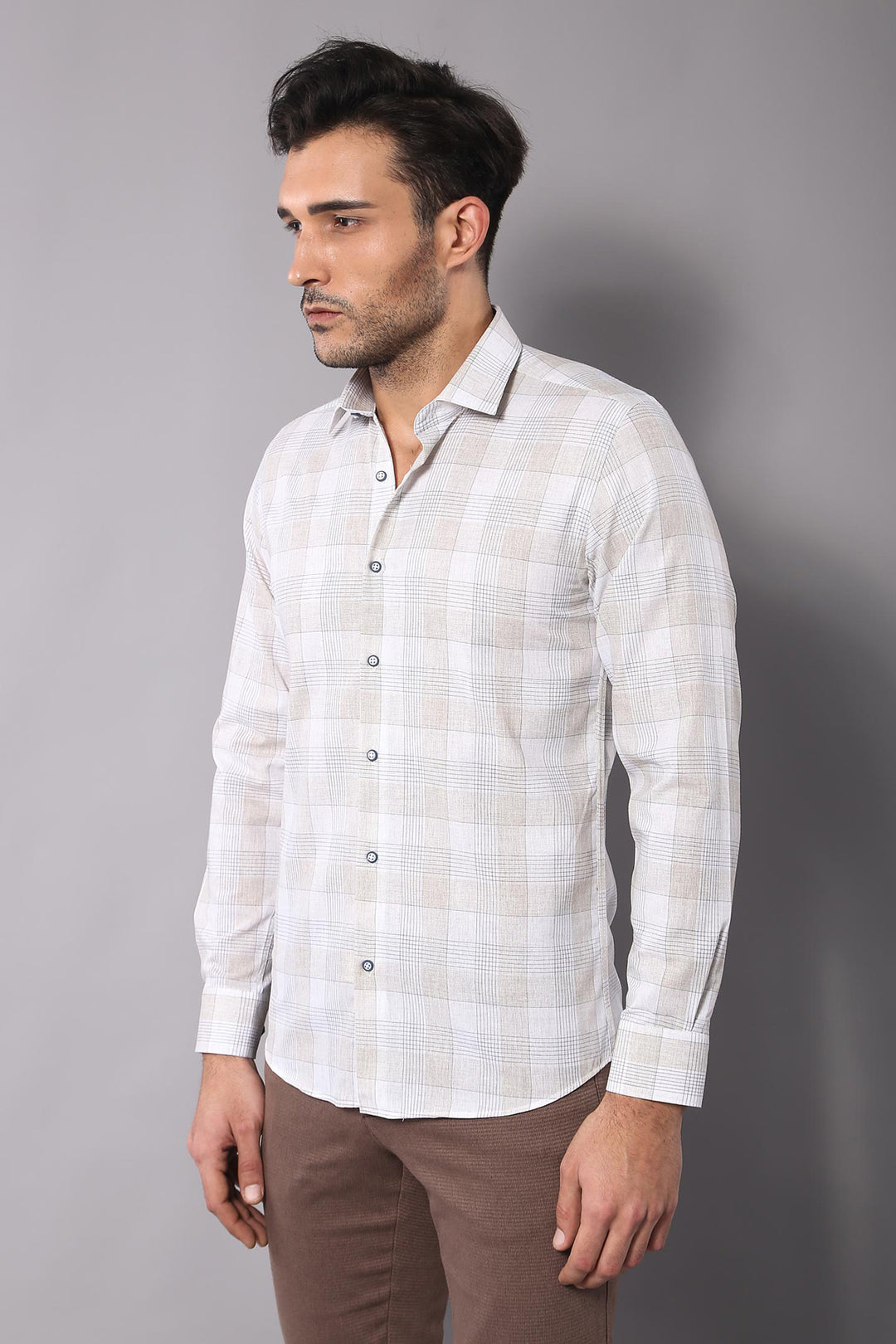 Camicia beige a quadri slim fit - Wessi