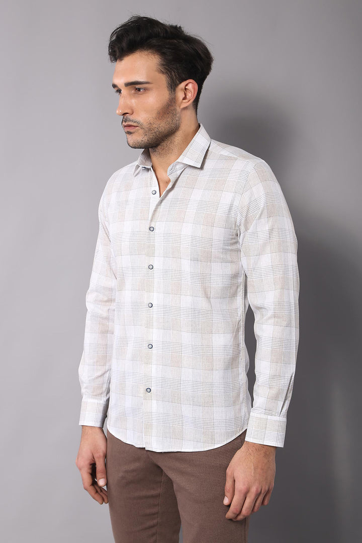 Camicia beige a quadri slim fit - Wessi