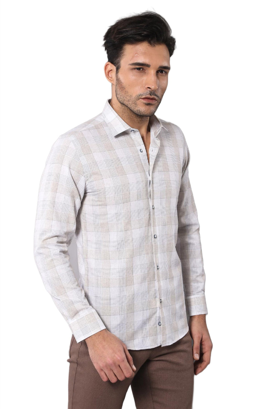 Camicia beige a quadri slim fit - Wessi