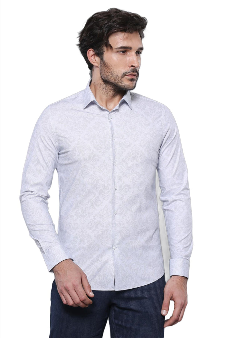 White Long Sleeve Patterned Shirt | Wessi - Wessi