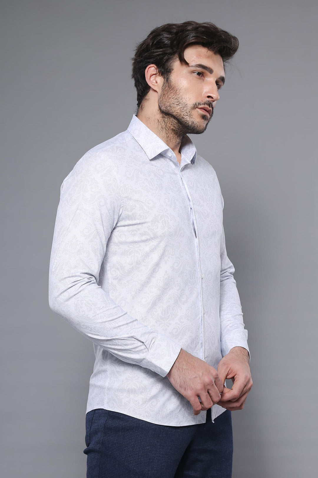 White Long Sleeve Patterned Shirt | Wessi - Wessi