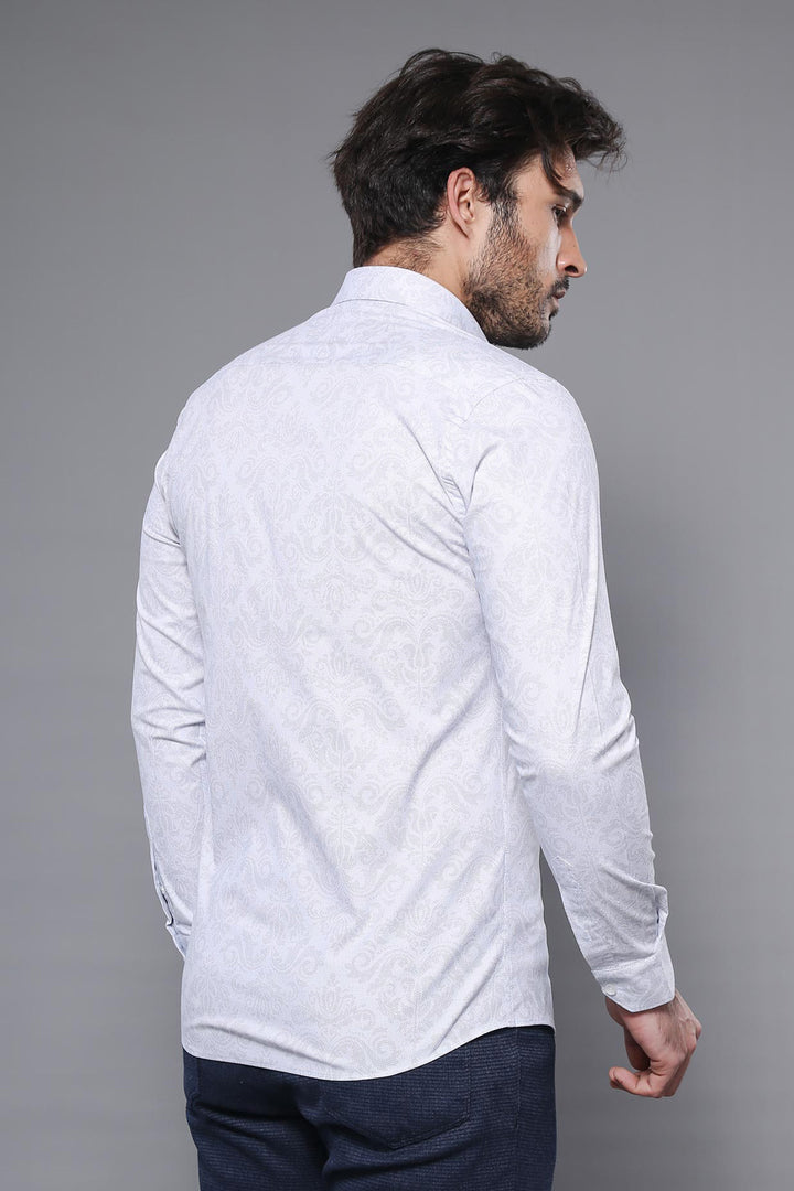 White Long Sleeve Patterned Shirt | Wessi - Wessi