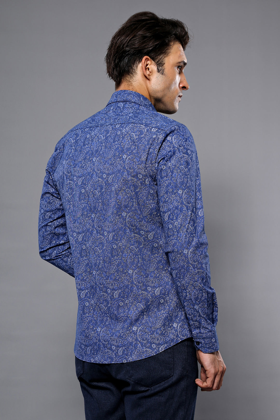 Chemise Bleue Homme Motif Damassé Manches Longues - Wessi