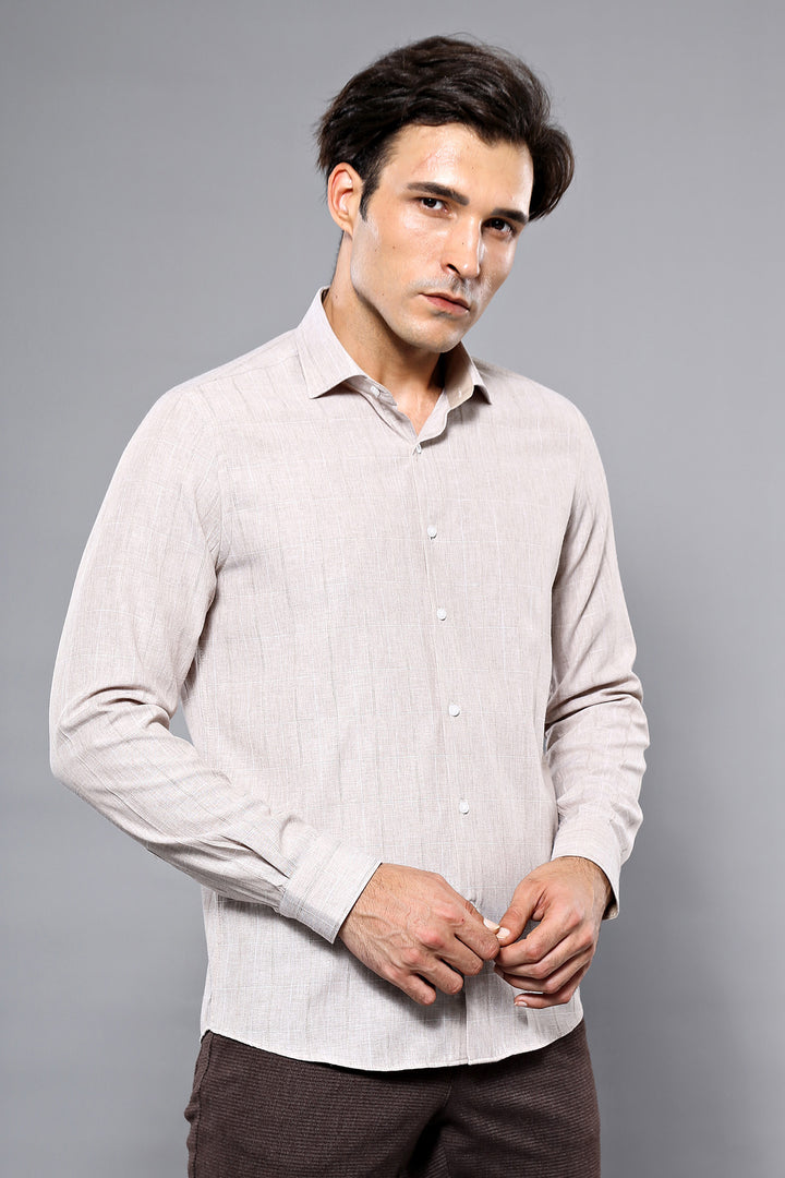 Plaid Beige Slim-Fit Shirt | Wessi - Wessi