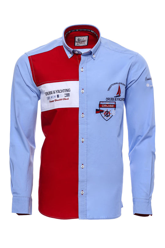 Camisa Cruise Yachting Crested Azul Claro-Rojo-Wessi