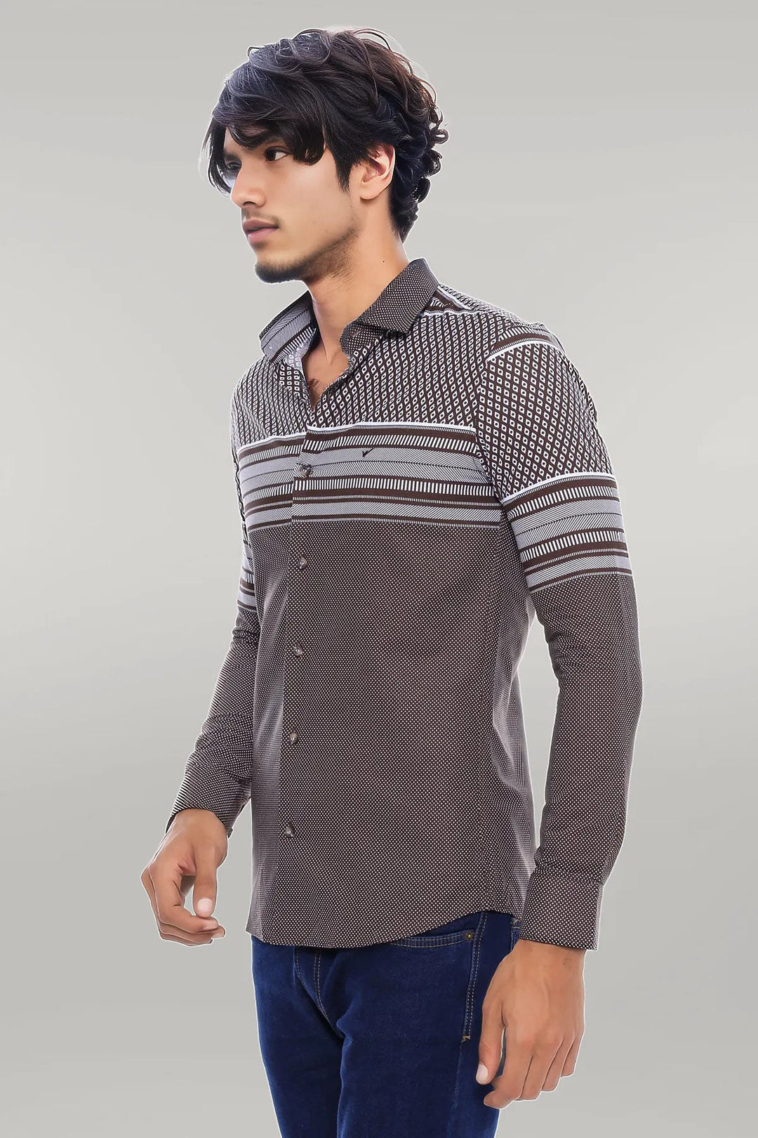 Chemise à motifs losanges marron - Wessi