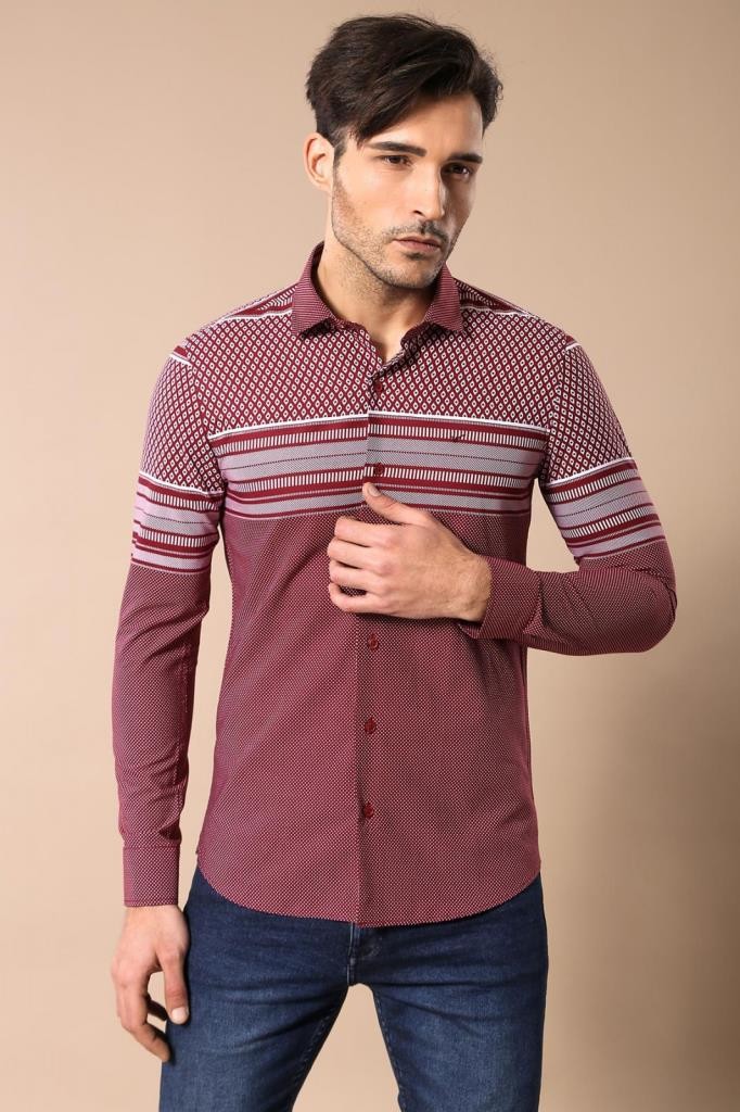 Burgundy Diamond Patterned Shirt - Wessi