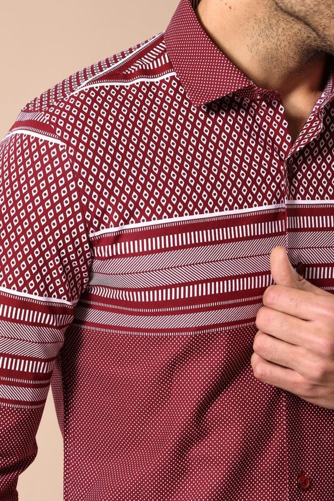 Burgundy Diamond Patterned Shirt - Wessi