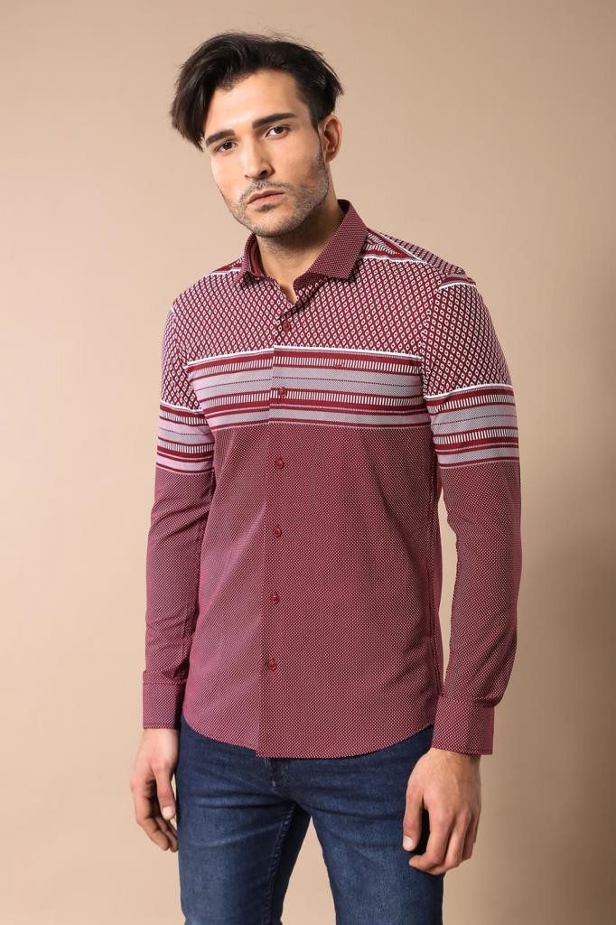 Burgundy Diamond Patterned Shirt - Wessi