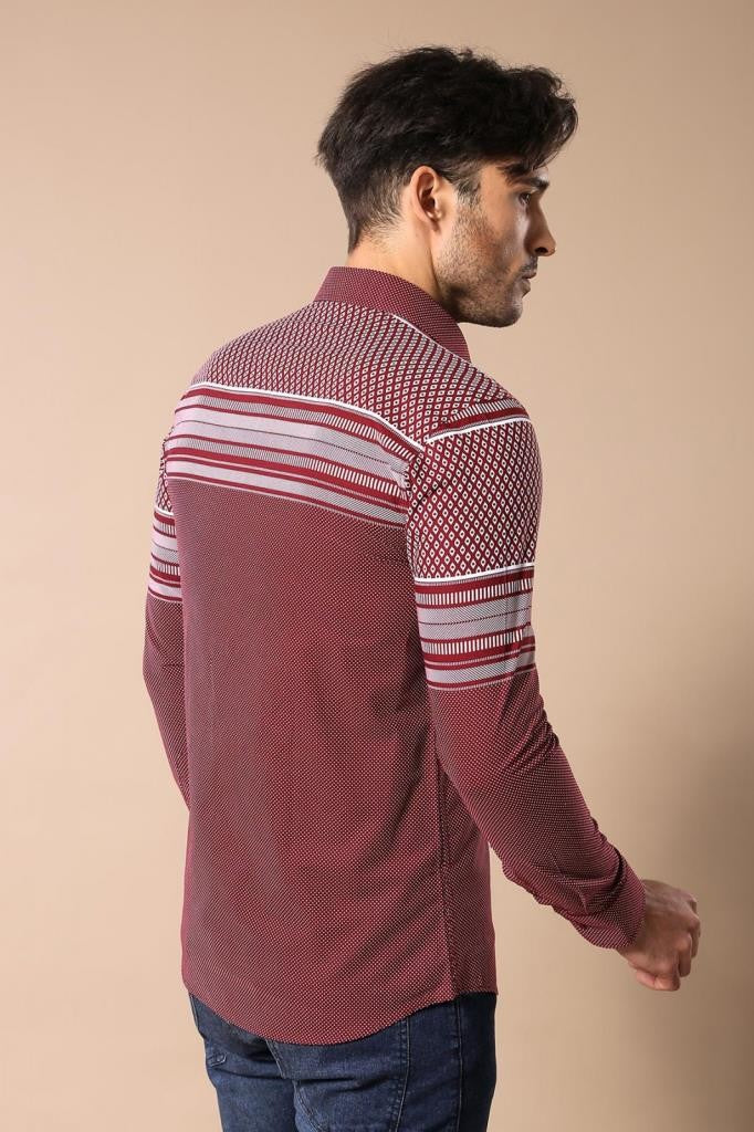 Burgundy Diamond Patterned Shirt - Wessi