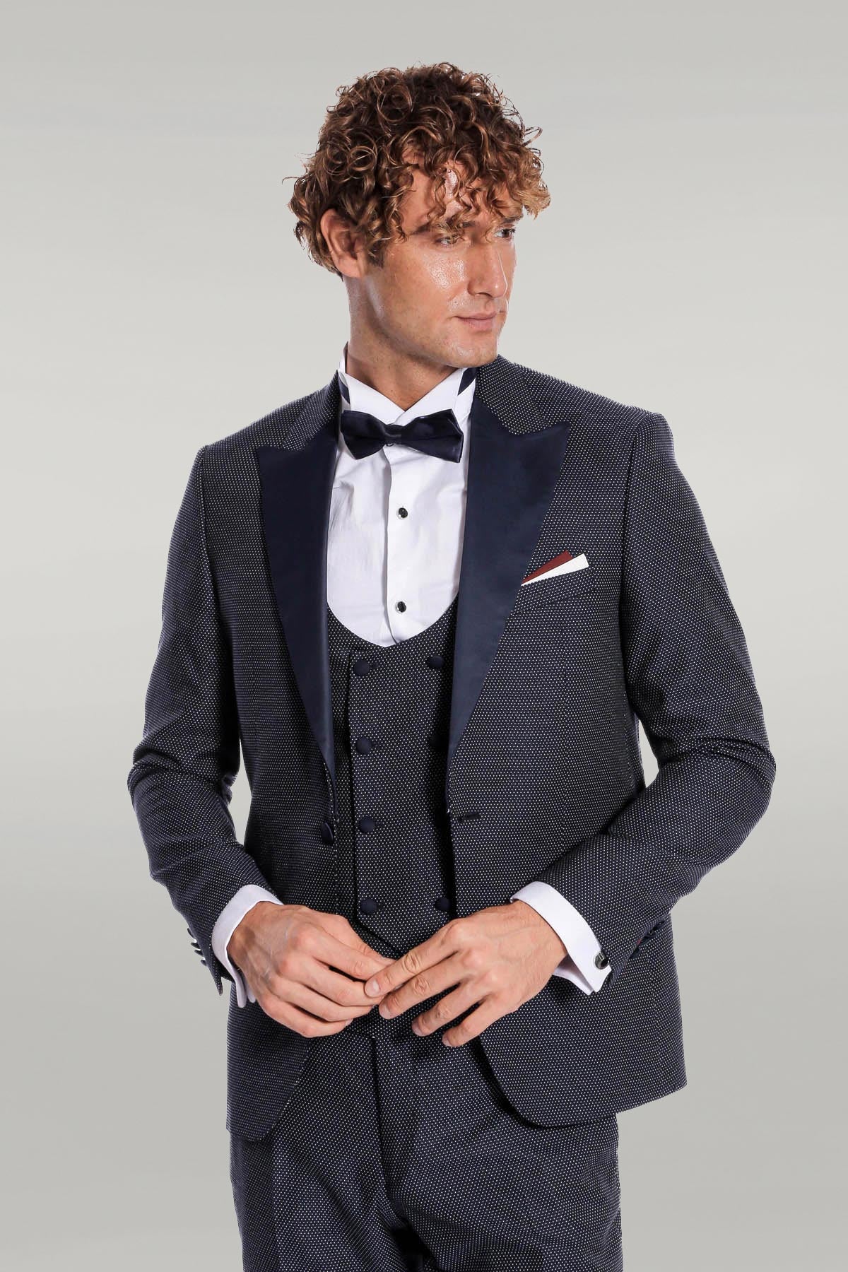 Grey tux with navy blue best sale