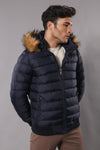 Navy Blue Hooded Men's Down Coat | Wessi