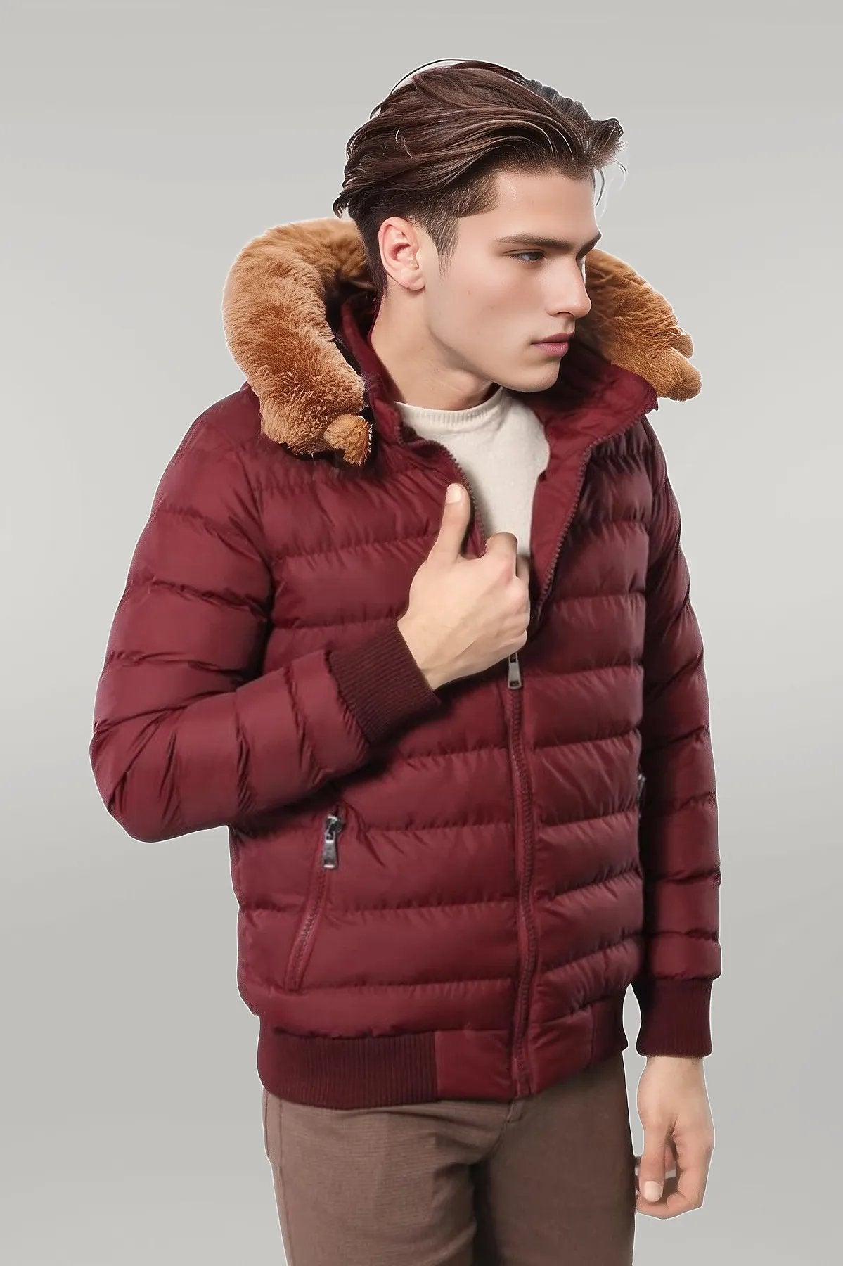 Puffer jacket mens with fur best sale