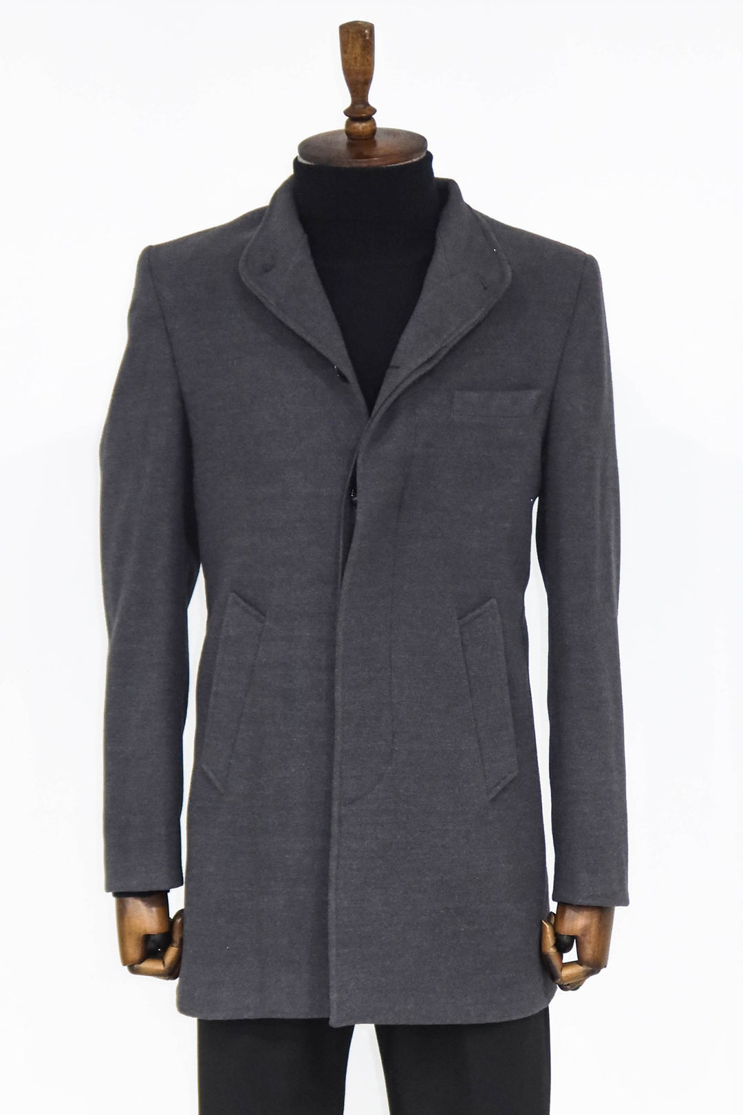 Cappotto lungo da uomo grigio con collo alla coreana | Wess