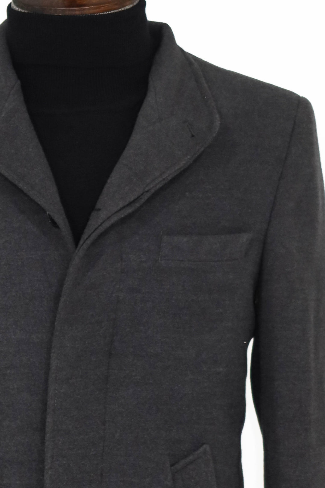 Cappotto lungo da uomo grigio con collo alla coreana | Wess