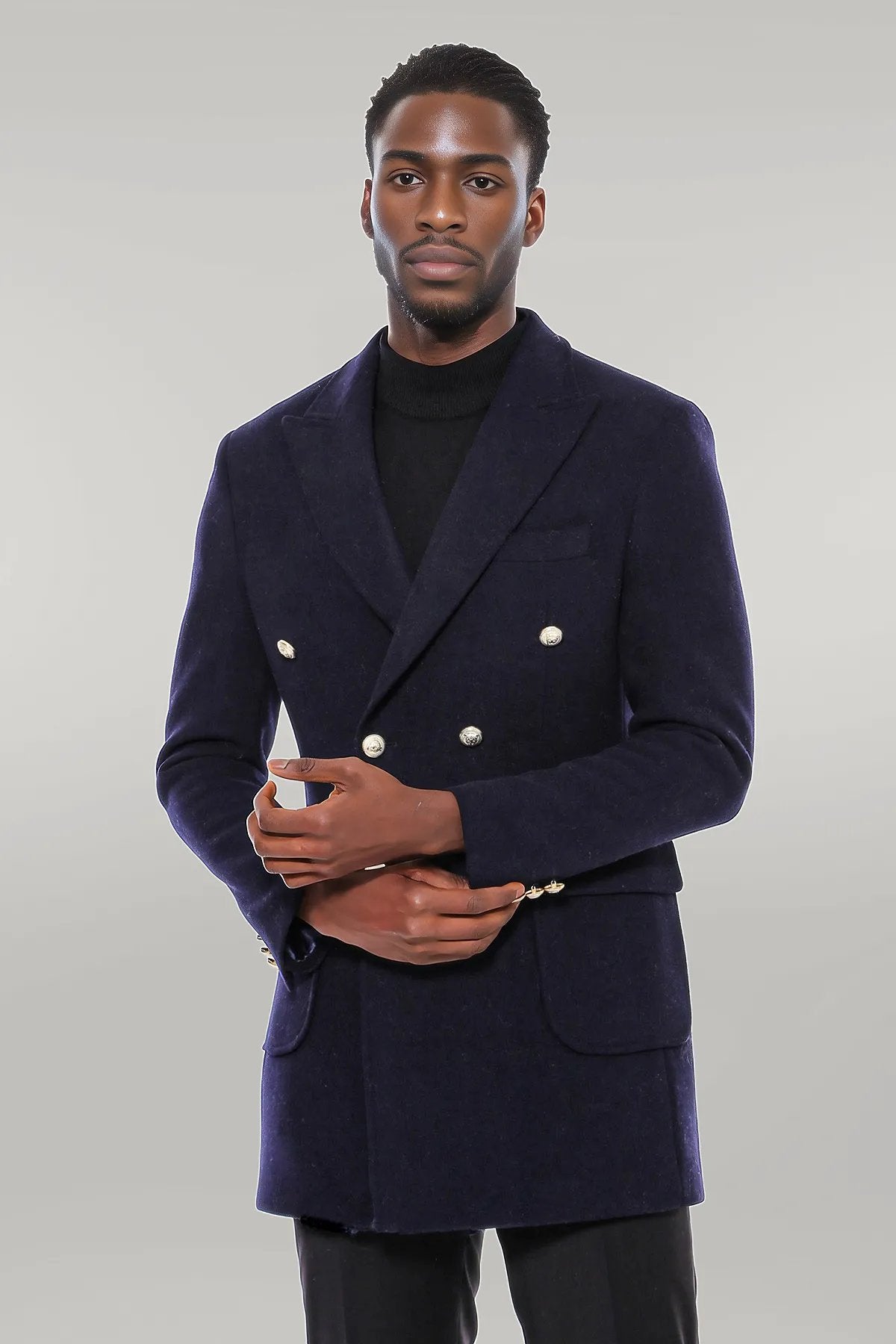 Navy blue double breasted coat best sale