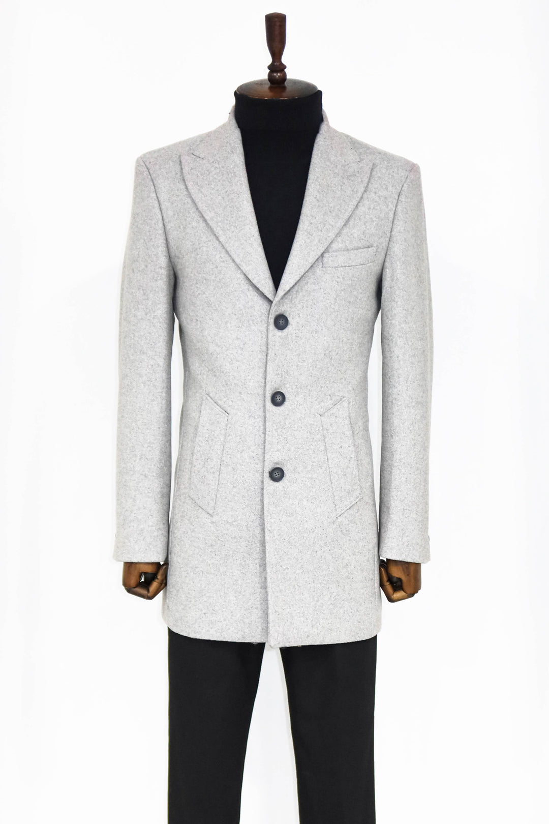 Wide Lapel Wool Grey Men Coat - Wessi