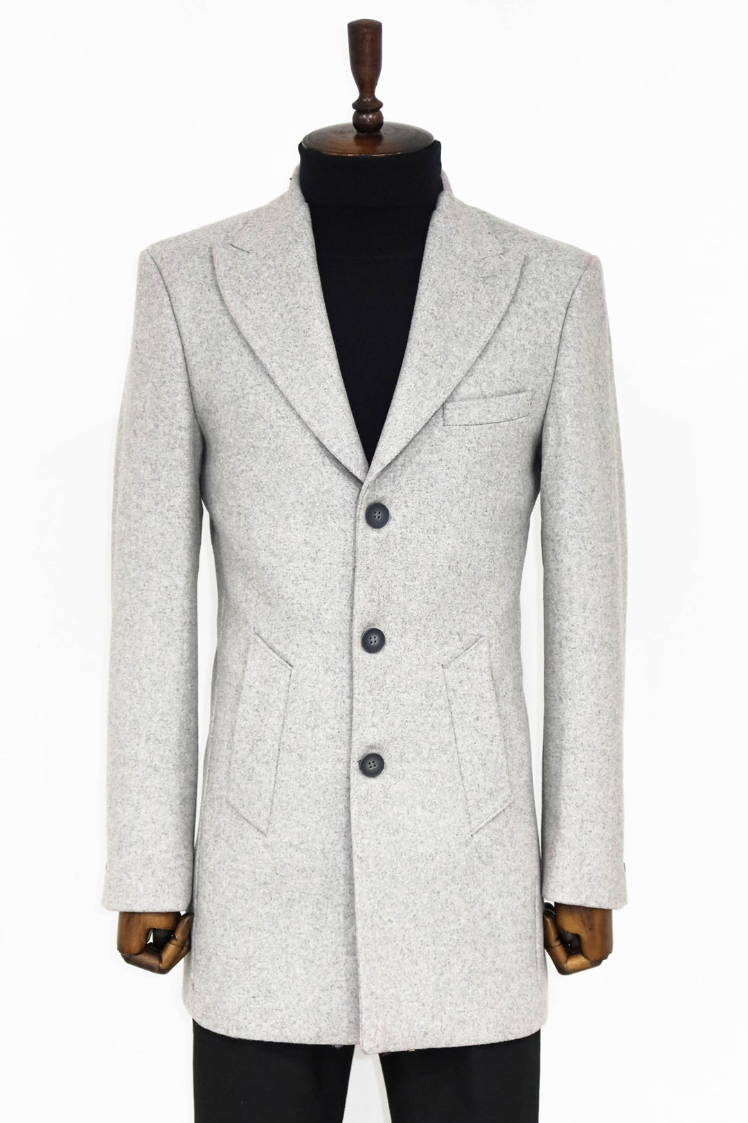 Wide Lapel Wool Grey Men Coat - Wessi