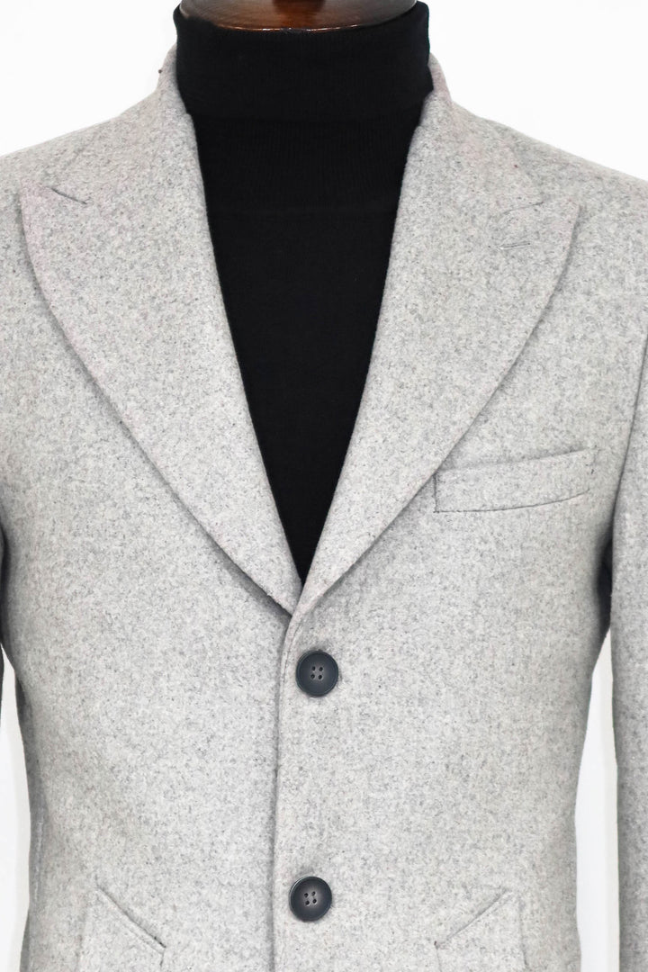 Wide Lapel Wool Grey Men Coat - Wessi