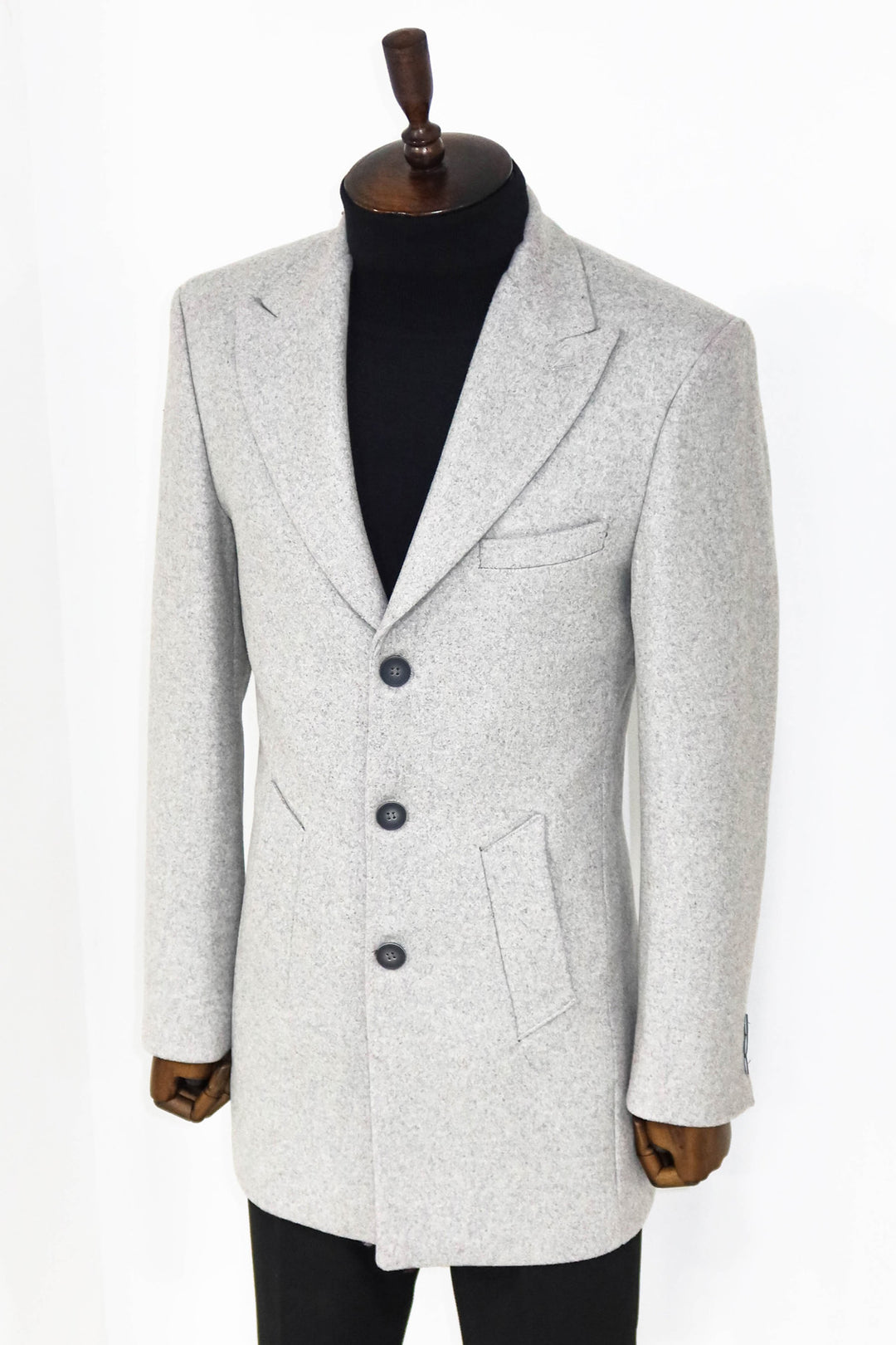 Wide Lapel Wool Grey Men Coat - Wessi